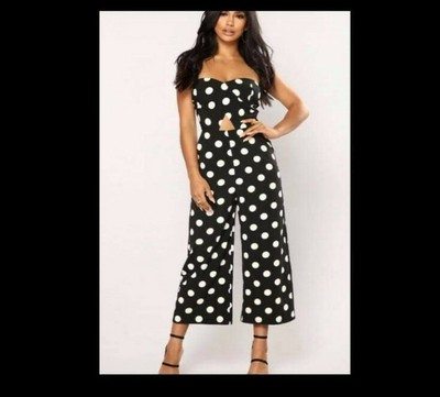 Fashion Nova Women S Polka Dot Jumpsuit Black White Small Sleeveless Ebay