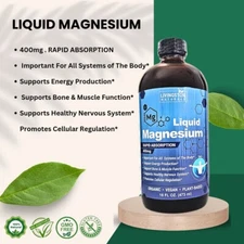 Liquid Magnesium By Livingston Natural Herbal Labs, Plant-Based, Super Food.
