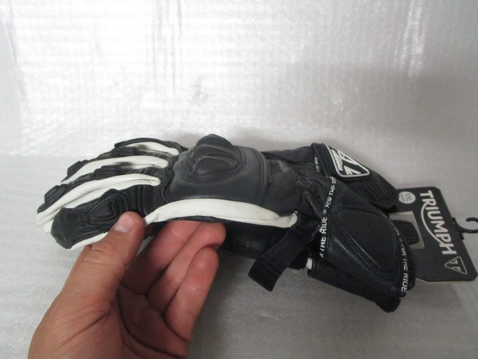 Guantes deportivos triumph triple de cuero negro/blanco para motocicleta 2XL XXL Foto 4 de 4