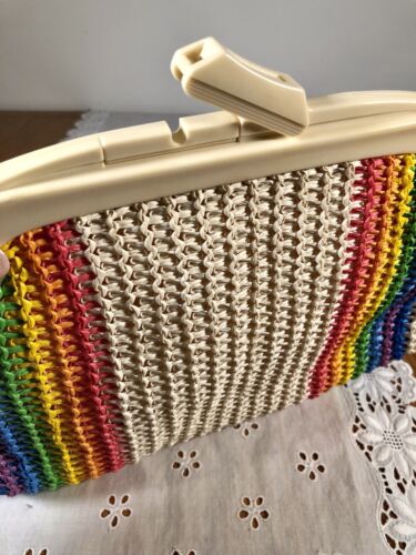 Vintage Made In Hong Kong by MCI Woven Rainbow Clutch Handbag Lined Purse - Picture 2 of 8