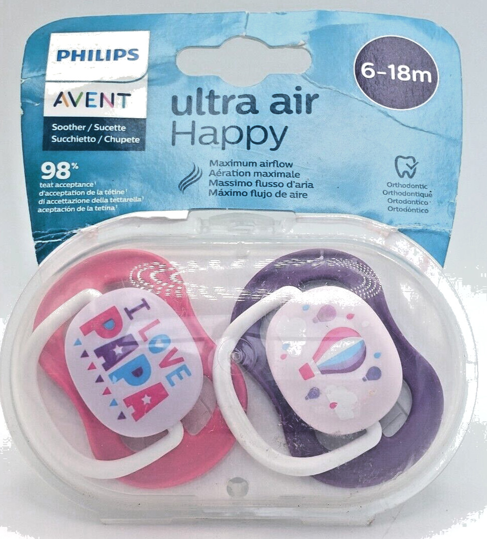 Philips AVENT Ultra Air Happy Orthodontic Silicone Soothers 6-18m B01