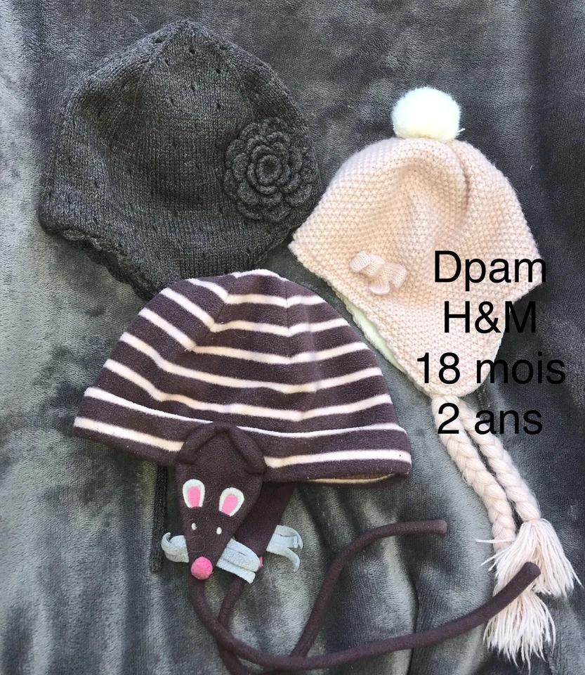Dpam H&M 18 23 mois fille : Lot 3 Bonnets Hiver TBE - Photo 1/1