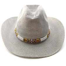 NEW BEADED NATIVE STYLE HANDMADE ETHNIC WHITE YELLOW SEED HATBAND 1/2" H28/1