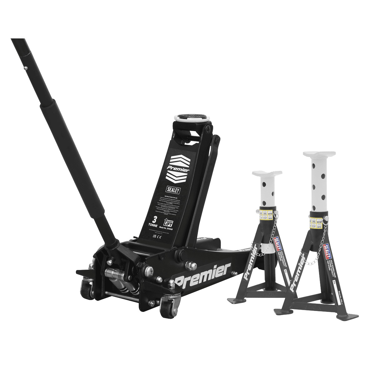 Sealey 3040ABCOMBO Trolley Jack 3t & Axle Stands (Pair) 3t per Stand Combo
