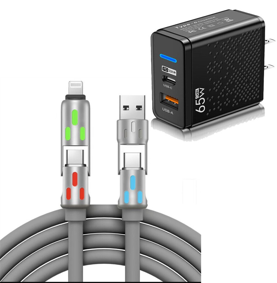 4in1 4FT USB TypeC Cable 240W Multi Fast Charging /Wall Charger For