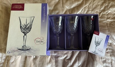 Vintage Neu im Karton Cristal d'Arques Maskerade Kristall Rotwein/Wassergläser