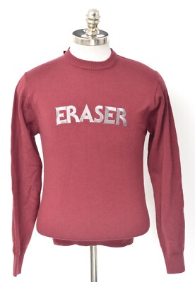 NEW CHRISTIAN DADA Burgundy Wool Embroidered 'Eraser' Crewneck Sweater 48 Fits M