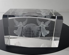 3D Laser Etched Clear Glass Crystal Globe Angels Paperweight