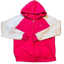 Vintage Pink  White Sleeves Nike Zip Up Hoodie Sweatshirt XL Women