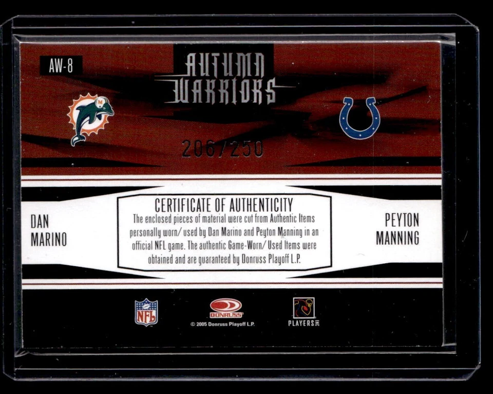 2005 Donruss Zenith * Dan Marino & Peyton Manning * HOF Dual Jersey #'D/250 - Image 2 of 3