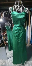 Emerald Green Corset Dress Satin Tie Up Back With Front Slit Size 2