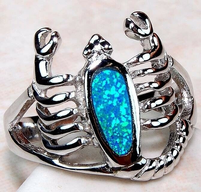 Scorpion-Australian Opal Inlay 925 Solid Sterling Silver Ring Sz 8 GA3-4