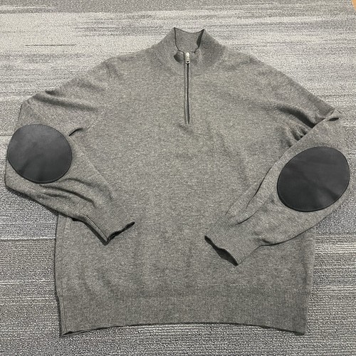Brunello Cucinelli Sweater Mens 50 Large Gray Cashmere Suede Elbow Patch Zip*