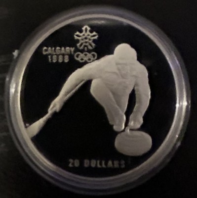 Royal Canadian Mint 1988 Calgary Olympic Curling $20 Silver Coin