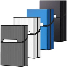 roygra Cigarette Case (4 Pack), Magnetic 85mm King Size, BK+SL+Gray+Blue 