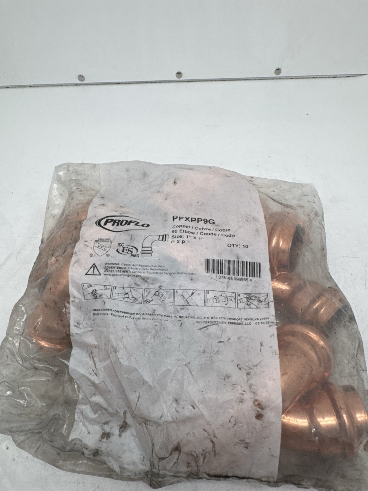 PROFLO 1 in. Copper Press Short Radius 90° Elbow Qty 10 PFXPP9G