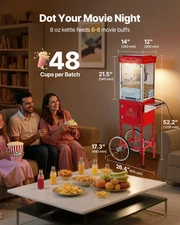 Popcorn Machine with Cart, 8oz Stainless Steel Kettle, Red