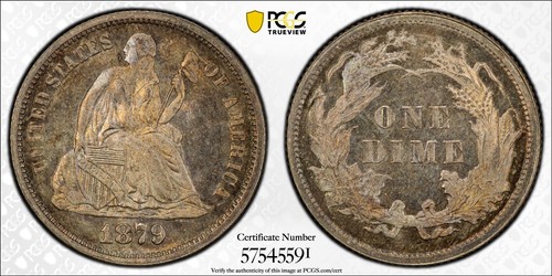 1879 sitzender Liberty Groschen PCGS MS65 GOLD CAC AUFKLEBER bunte Tönung Semi PL - Bild 2 von 8