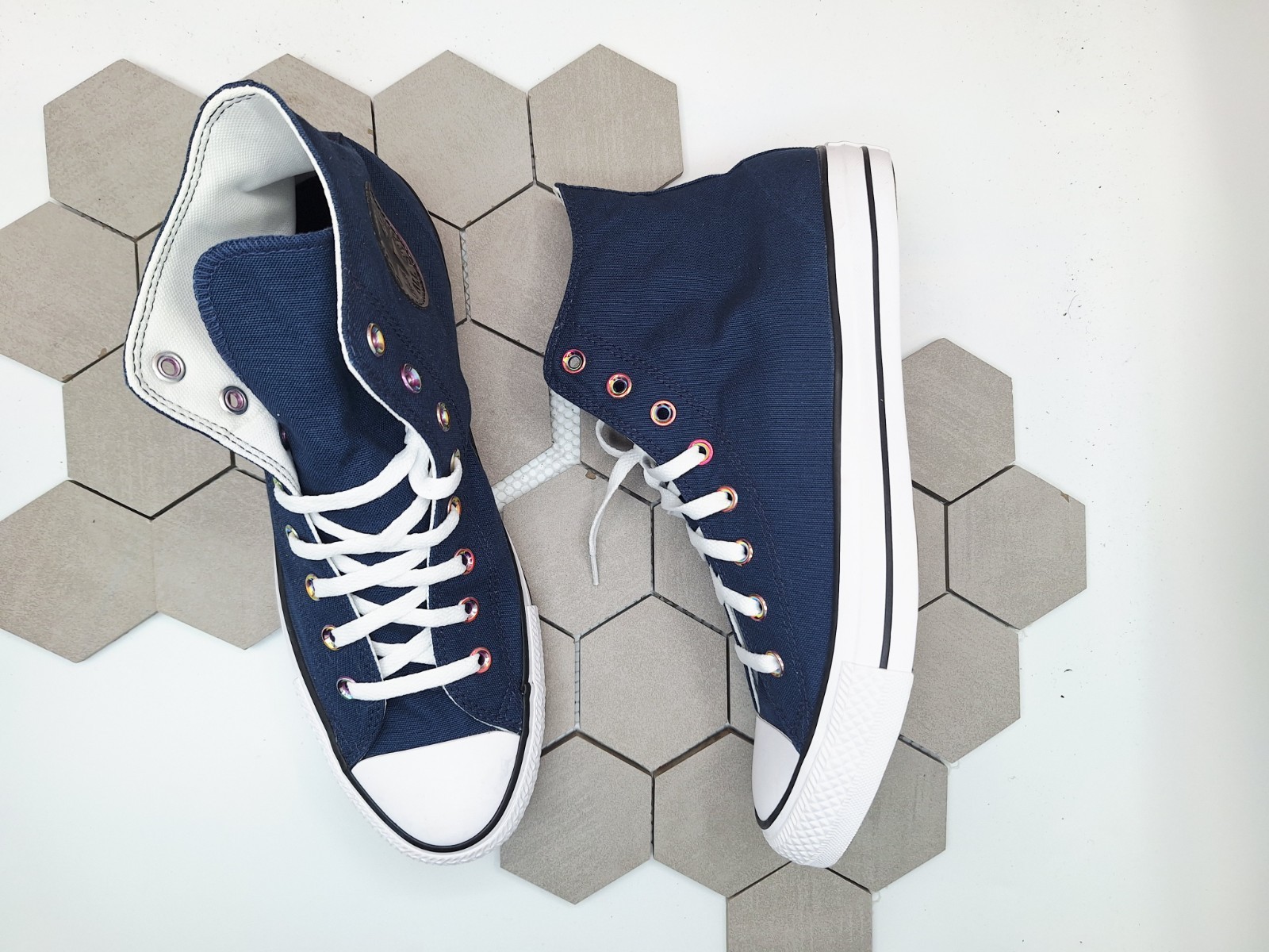 Men Size 11 Converse All Star Hi Blue White Iridescent Eyelet Logo Custom Color thumbnail 8