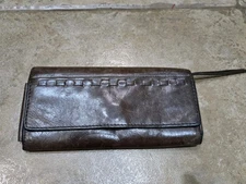 HOBO International Rider Black Genuine Leather Whipstitch Flap Clutch Wallet