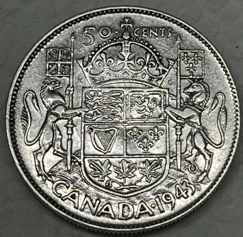 1943 Canada Silver 50 Cents Coin 50c Canadian Half Dollar. Great Original Coin