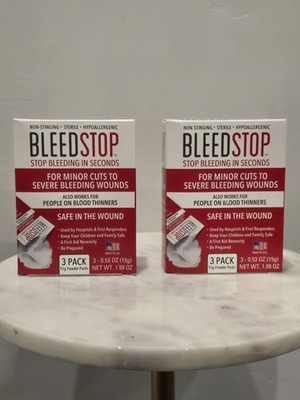 (x2)-BleedStop Minor Cuts to Severe Bleeding Wounds 3 Powder Packs EXP 12/2030