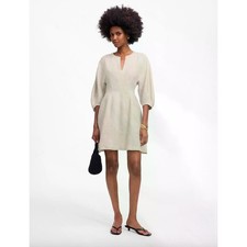 Madewell Splitneck Mini Dress in 100% Linen Oat Beige Pockets US 16 NWT