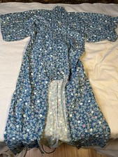 Vintage 70/60s Kimono Robe Japanese Unisex Blue Floral Polyester 60  Length B22