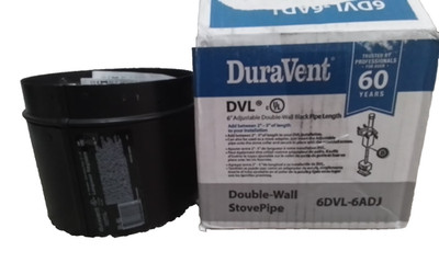 DuraVent 6DVL-6ADJ  6'' Diameter 2''-5'' Adjustable Double Wall Black Stove Pipe