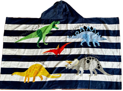 Pottery Barn Kids Dinosaur Beach Hooded Towel Wrap Blue UPF 50+ NEW w/ tags