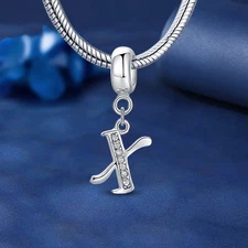 S925 Sterling Silver letter Charm Beads Fit for Bracelets DIY Jewelry Women Gift