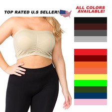 Womens Plus Size Padded Bandeau Strapless Bra Crop Tube Top