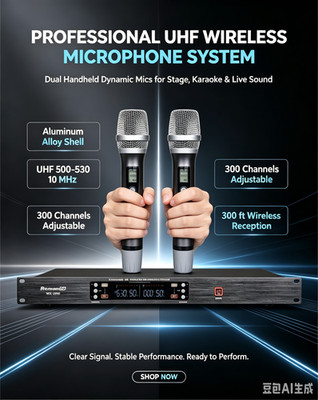 Dual Handheld Dynamic Wireless Microphone System  (ON SALE)