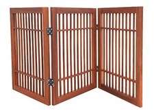 Pet Dog Gate Strong and Durable Freestanding Folding Acacia Hardwood Portable...