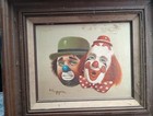 VTG Signed Hoppin Smiling Clown Oil Painting Framed 17 x 14   — photo 1