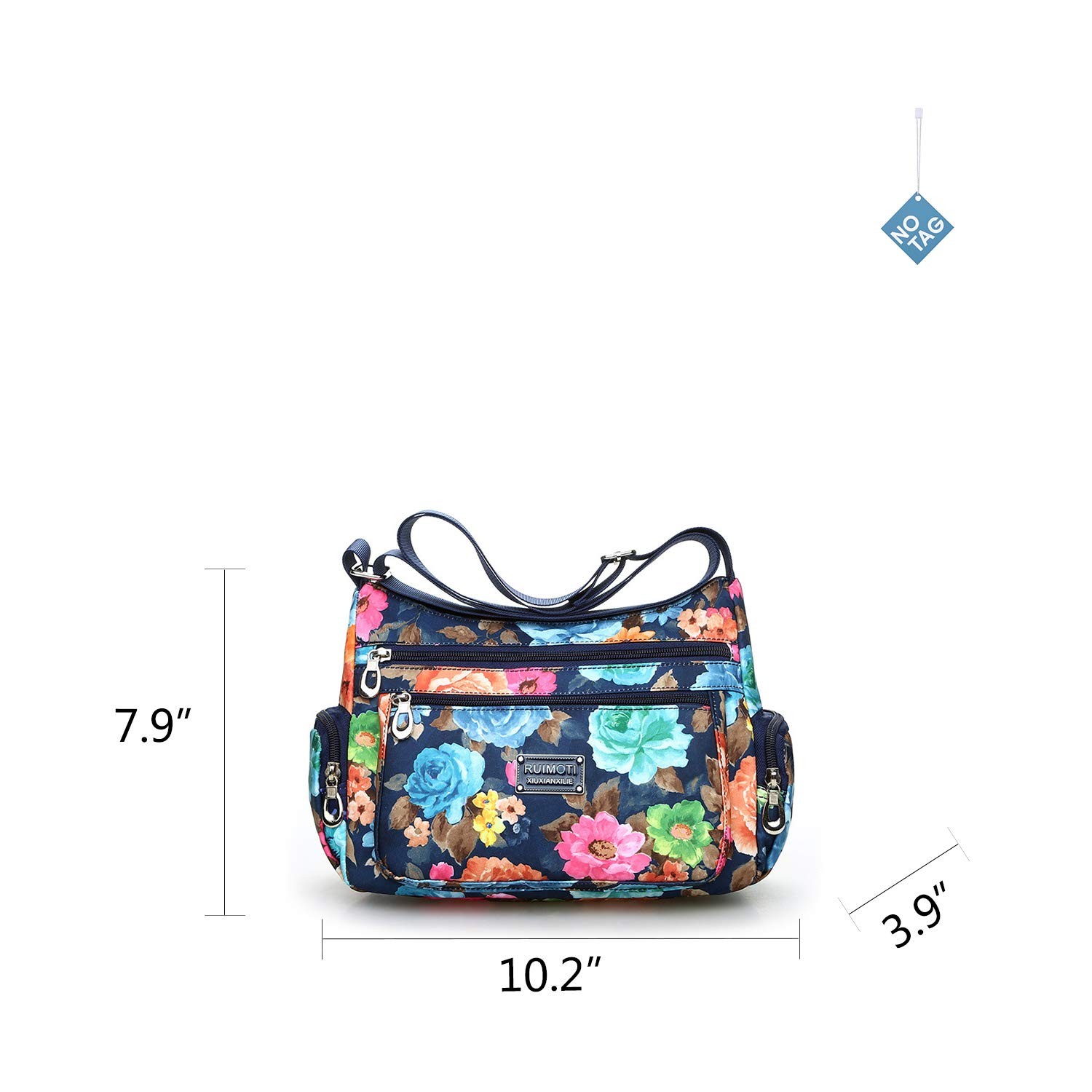 Floral Nylon Crossbody Bag for Women, Multi-Pocket Shoulder Purse (CH)