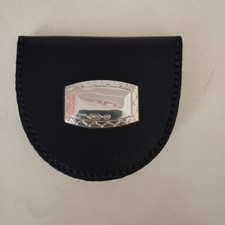 Portamonete ferro di cavallo in pelle nera con placca argento 925