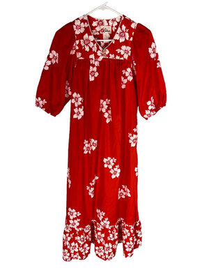 long sleeve muumuu dress Long Muumuu Dress 3/4 Sleeve Kamamalu Shaka Time Hawaii