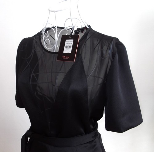 BNWT TOPSHOP KATE MOSS Black Satin & Sheer Chiffon Playsuit UK Size 8 - Picture 3 of 6