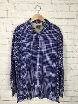 BOSTON TRADERS Mens Blue Long Sleeve Plaid Button Down Shirt Size XL 