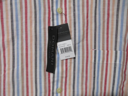 Sz XL NWT $42 DOMANI Platinum Linen/Cotton Short Sleeve Shirt Men Striped - Picture 3 of 10