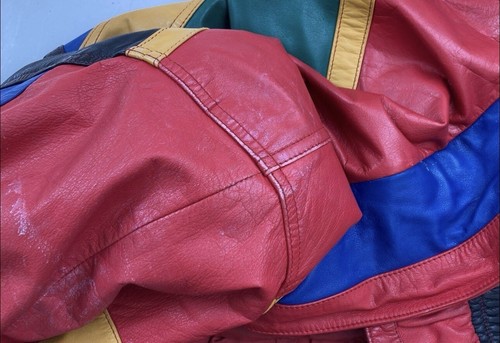 G3 kleine rote Lederjacke elastisch Colorblock 90er geometrisch Hip Hop VNT Rap - Bild 9 von 12