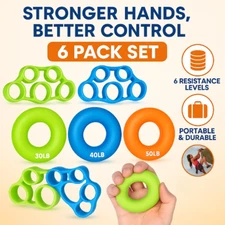 Hand Grip Strengthener Set 6 Pack Finger Exerciser Forearm Trainer Workout Tool