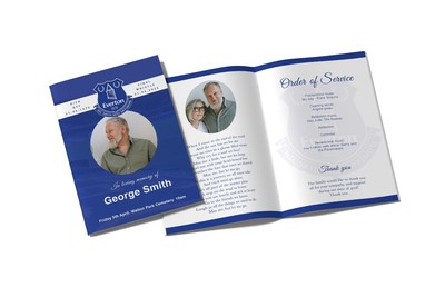 Unsere personalisierte A5 Premium-Karte mit Everton, EFC-Thema Begräbnisauftrag