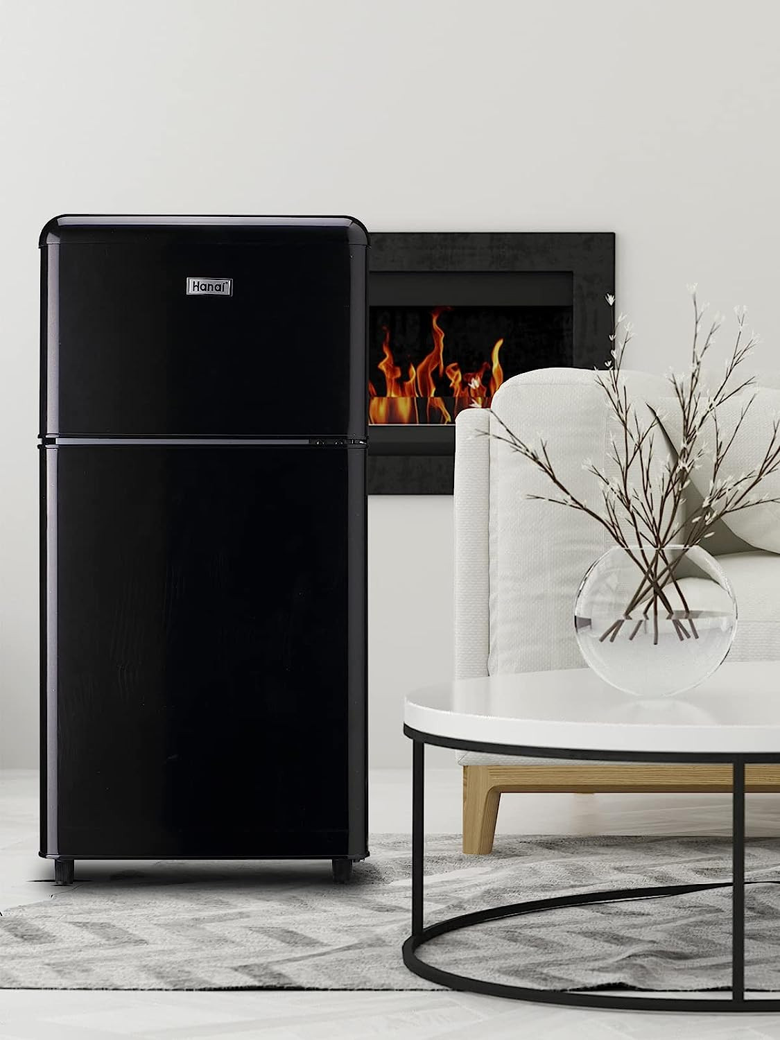 Compact Refrigerator 3.2 Cu.Ft Retro Black Fridge with Freezer 2 Door Mini Refri
