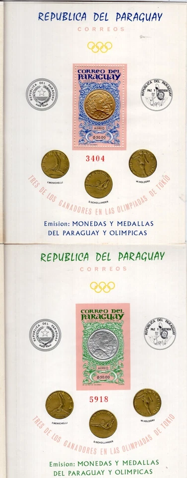 PARAGUAY, TOKIO OLÍMPICO, MI # BL 67 II/68 II, 2 FOLLETOS, EN MUY BUEN ESTADO Foto 2 de 2