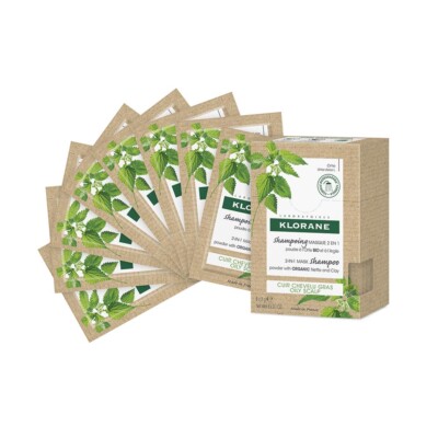 Klorane 2-in-1 Mask Shampoo with Organic Nettle & Clay for Oily Scalp, 8x3g