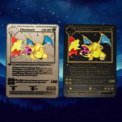 2 x Charizard Gold Black Metal Card Pokemon 1st Edition