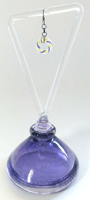 Unique Y2K Art Glass Handblown Perfume Bottle Dangle Bead Stopper Purple Spiral