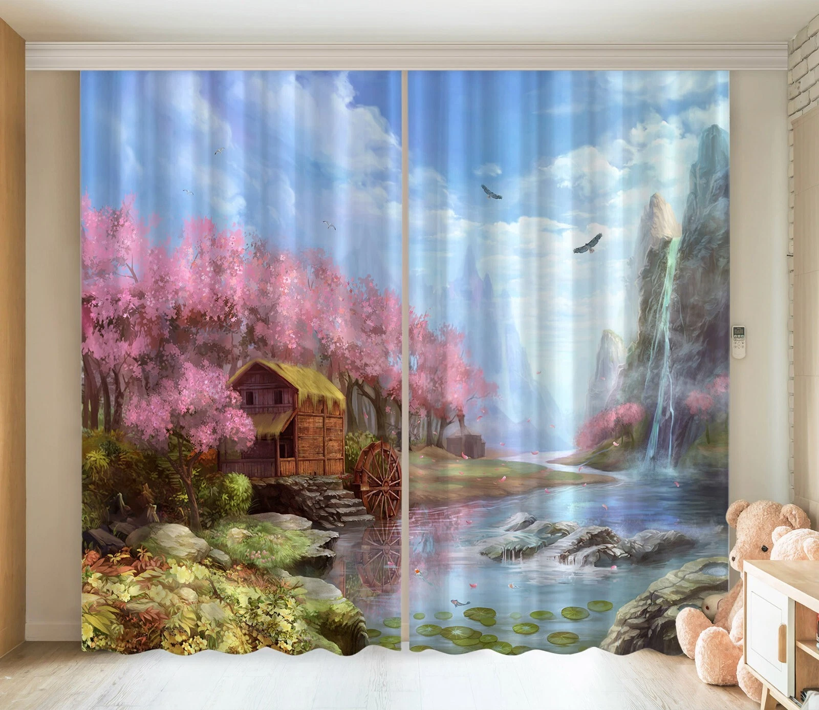 3D Watermill House ZHUC360 Photo Curtain Window Blockout Fabric Vera 2023